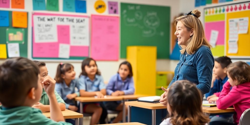 Kelas yang ceria dengan siswa aktif dan antusias.